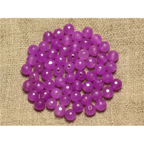 Fil 39cm 64pc env - Perles de Pierre - Jade Boules Facettées 6mm Violet Rose Fuchsia 