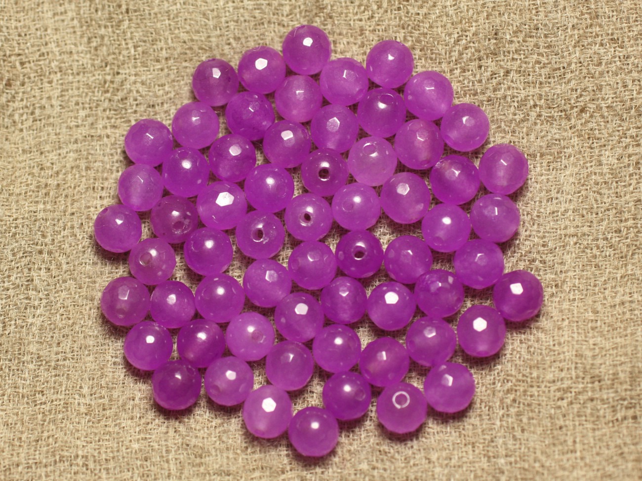 Fil 39cm 64pc env - Perles de Pierre - Jade Boules Facettées 6mm Violet Rose Fuchsia 