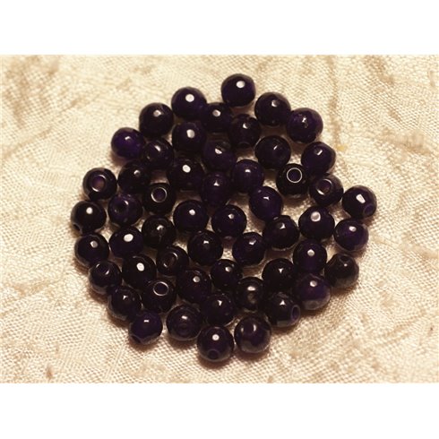 Fil 39cm 64pc env - Perles de Pierre - Jade Boules Facettées 6mm Violet 
