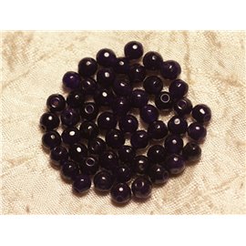 Thread 39cm approx 64pc - Stone Beads - Jade Faceted Balls 6mm Purple 