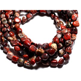 Thread 39cm approx 43pc - Stone Beads - Red Jasper Poppy Nuggets 8-10mm 