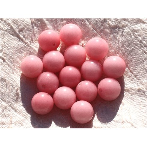 Fil 39cm 26pc env - Perles de Pierre - Jade Boules 14mm Rose Corail Pêche 