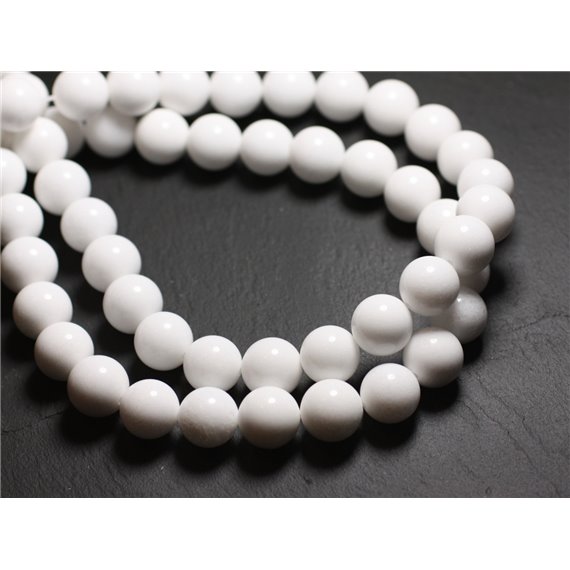 Fil 39cm 32pc env - Perles de Pierre - Jade Boules 12mm Blanc Opaque 