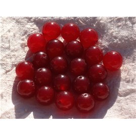 Thread 39cm 32pc approx - Stone Beads - Jade Balls 12mm Red 