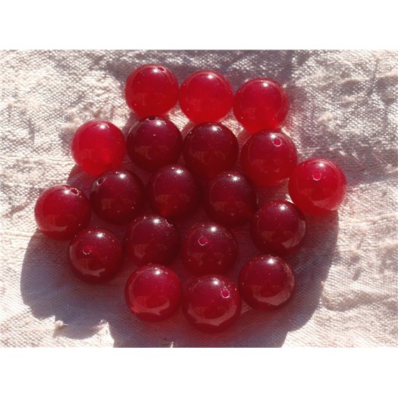 Fil 39cm 32pc env - Perles de Pierre - Jade Boules 12mm Rouge Rose Framboise 