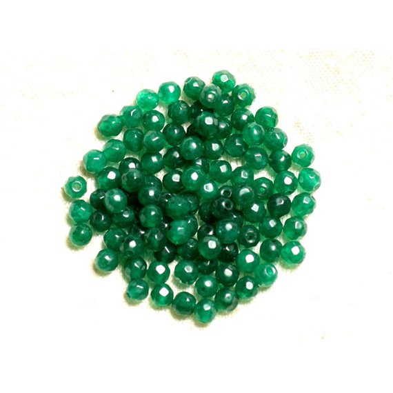 Fil 39cm 92pc env - Perles de Pierre - Jade Boules Facettées 4mm Vert Emeraude 