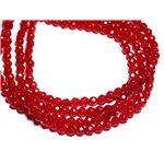 Fil 39cm 85pc env - Perles de Pierre - Jade Boules Facettées 4mm Rouge Cerise