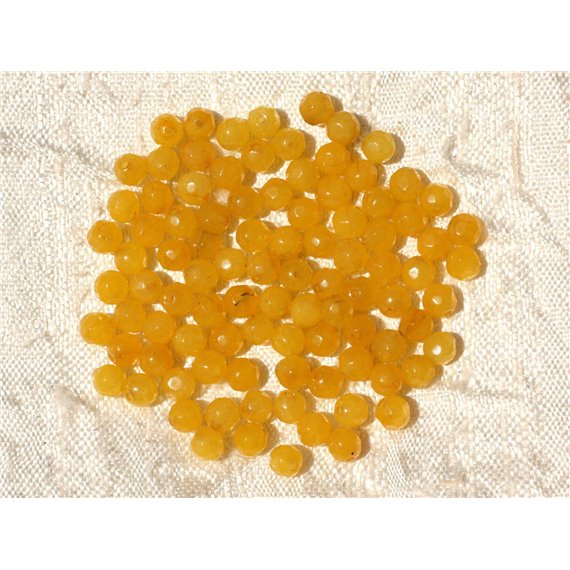 Fil 39cm 92pc env - Perles de Pierre - Jade Boules Facettées 4mm Jaune 