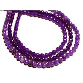 Thread 39cm 92pc approx - Stone Beads - Jade Faceted Balls 4mm Purple 