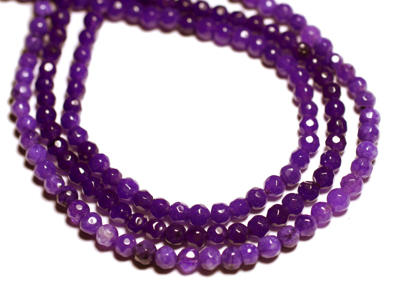 Fil 39cm 92pc env - Perles de Pierre - Jade Boules Facettées 4mm Violet 