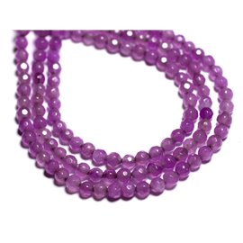 Thread 39cm 92pc approx - Stone Beads - Jade Faceted Balls 4mm Purple Pink Fuchsia 