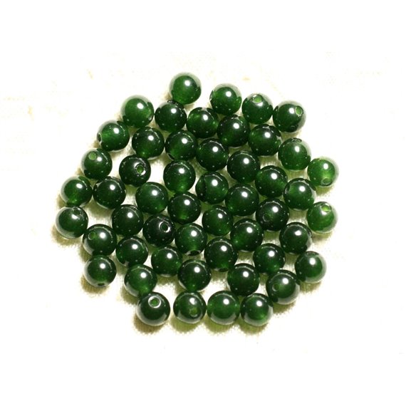 Fil 39cm 62pc env - Perles Pierre - Jade Boules 6mm Vert Olive foncé