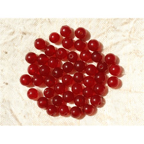 Fil 39cm 62pc env - Perles de Pierre - Jade Boules 6mm Rouge 