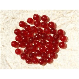 Fil 39cm 62pc environ - Perles Pierre - Jade Boules 6mm Rouge Cerise