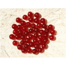 Thread 39cm 62pc approx - Stone Beads - Jade Balls 6mm Red 