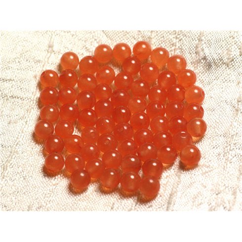 Fil 39cm 62pc env - Perles de Pierre - Jade Boules 6mm Orange 