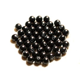 Thread 39cm 62pc approx - Stone Beads - Jade Balls 6mm Black 