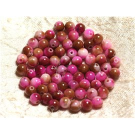 Fil 39cm 65pc env - Perles de Pierre - Jade Boules 6mm Rose fuchsia Marron 