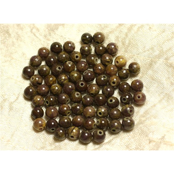 Fil 39cm 65pc env - Perles Pierre - Jade Boules 6mm Marron Violet Prune Jaune Ocre Kaki