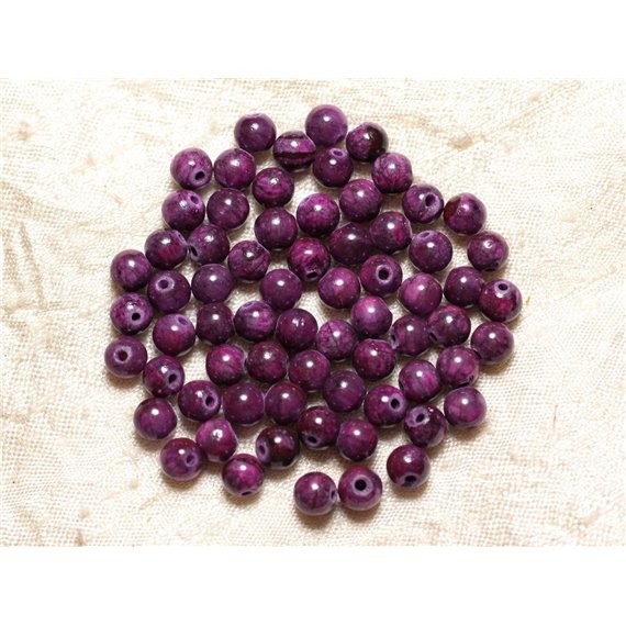 Fil 39cm 65pc env - Perles de Pierre - Jade Boules 6mm Violet Rose Fuchsia 