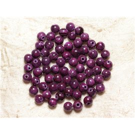 Fil 39cm 65pc environ - Perles Pierre - Jade Boules 6mm Violet Prune Rose