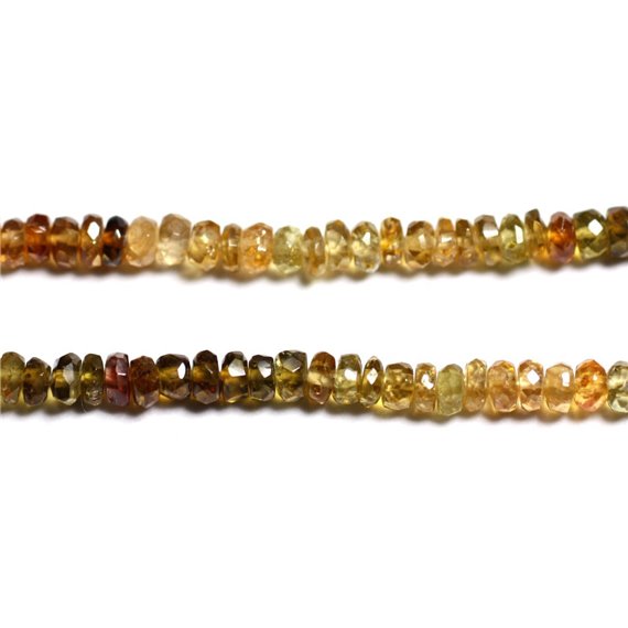 10pc - Perles Pierre - Petro Tourmaline Rondelles Facettées 3-4mm jaune  ocre marron vert kaki - 7427039732536