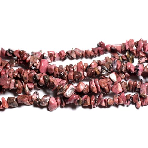 Fil 80cm 240pc env - Perles Pierre - Rhodonite Rocailles Chips 4-10mm Rose Gris Noir