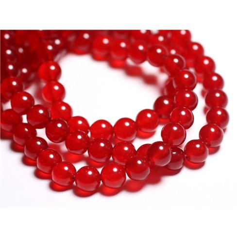 Fil 39cm 46pc env - Perles de Pierre - Jade Boules 8mm Rouge vif 