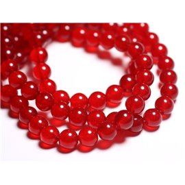 Filo 39 cm circa 46 pz - Perline di pietra - Palline di giada 8 mm Rosso brillante 