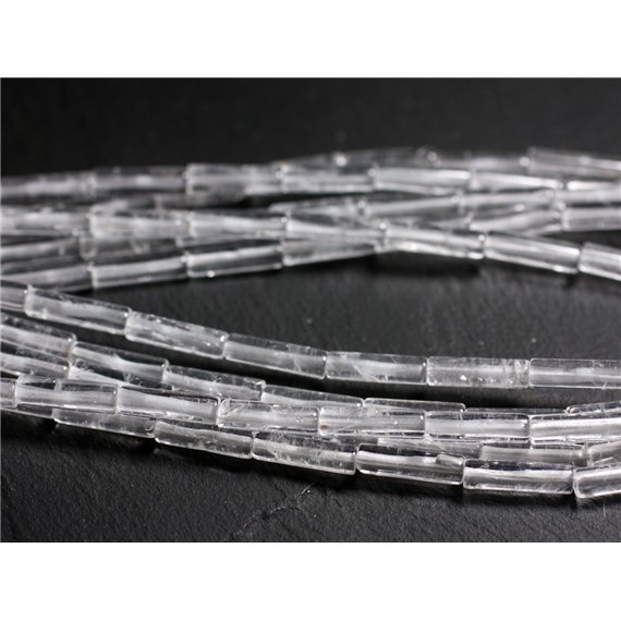 Fil 39cm 30pc env - Perles de Pierre - Cristal de Roche Quartz Tubes 13x4mm