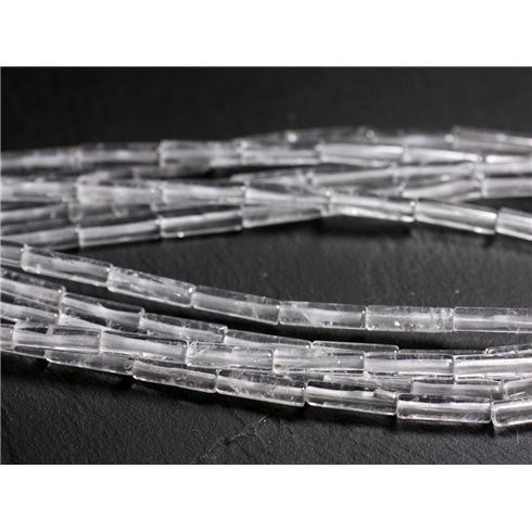 Fil 39cm 26pc environ - Perles Pierre Cristal de Roche Quartz Cylindres Tubes Colonnes 13x4mm blanc transparent