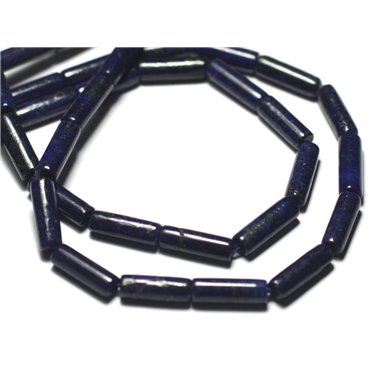 Fil 39cm 27pc env - Perles Pierre - Lapis Lazuli Tubes 13x4mm Bleu Nuit Doré