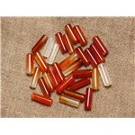 Fil 39cm 28pc environ - Perles Pierre - Cornaline Colonne Cylindre Tube 13x4mm orange rouge blanc