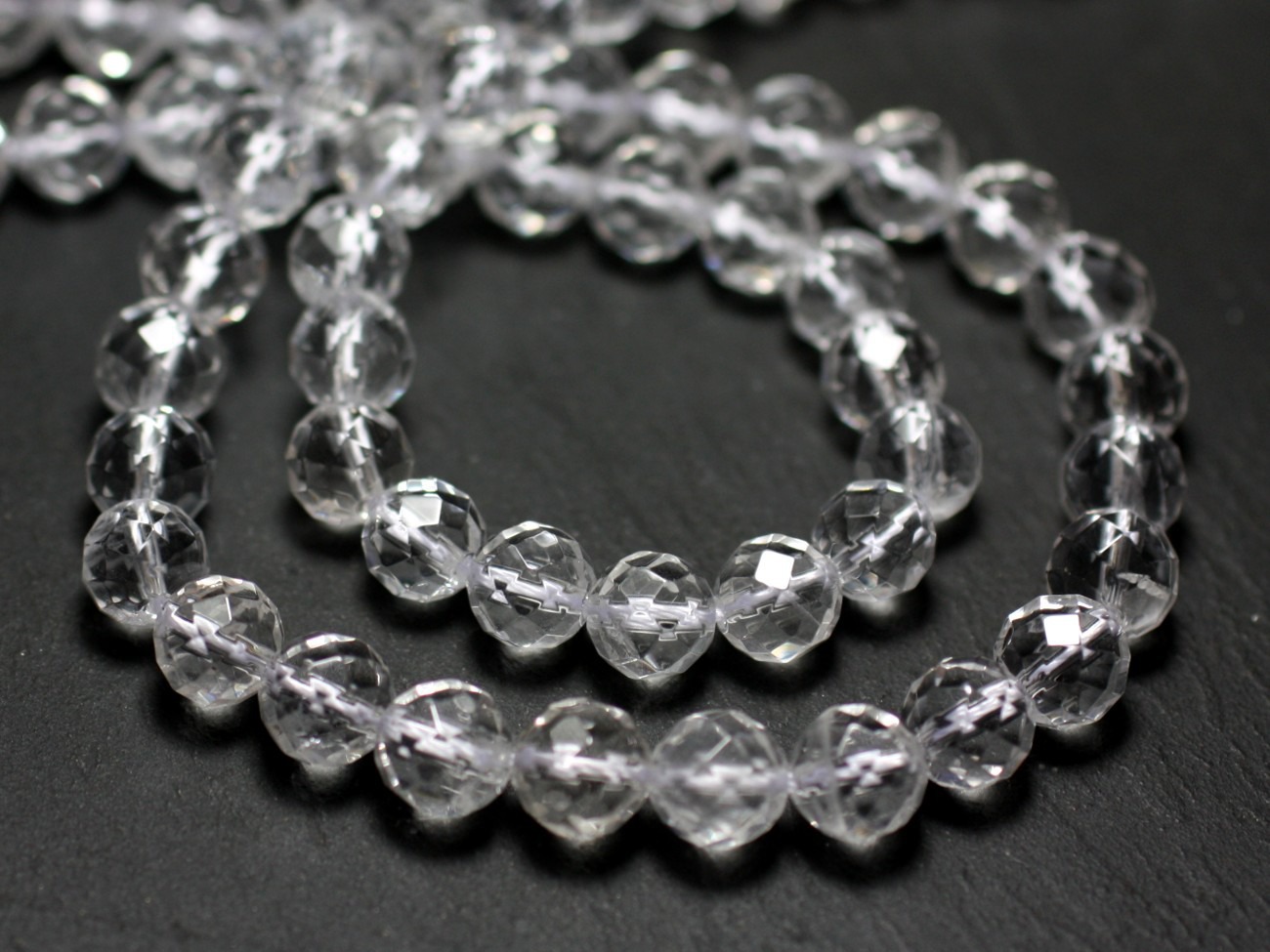 Fil 39cm 94pc env - Perles de Pierre - Cristal de Roche Quartz Boules Facettées 3-4mm 