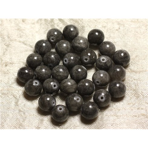 Fil 39cm 39pc env - Perles de Pierre - Jade Boules 10mm Gris