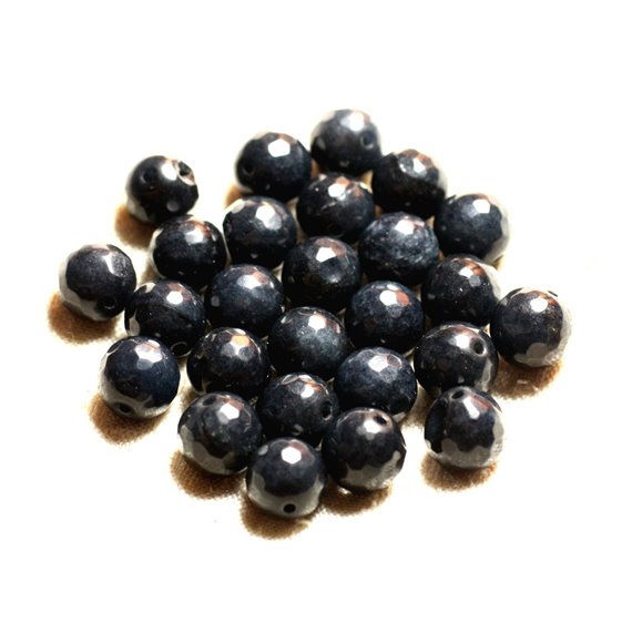 Fil 39cm 37pc env - Perles de Pierre - Jade Boules Facettées 10mm Gris noir 
