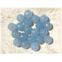 Fil 39cm 37pc env - Perles de Pierre - Jade Boules Facettées 10mm Bleu clair 