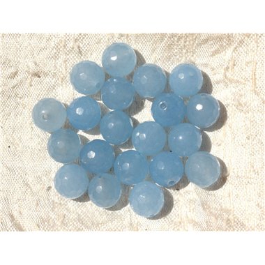 Fil 39cm 37pc env - Perles de Pierre - Jade Boules Facettées 10mm Bleu clair 