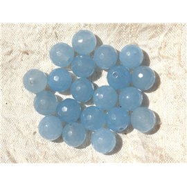 Rijg ongeveer 39cm 37st - Stenen kralen - Jade Facetballen 10 mm Lichtblauw 