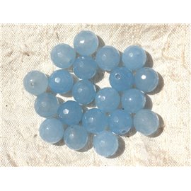 Thread 39cm 37pc approx - Stone Beads - Jade Faceted Balls 10mm Light blue 