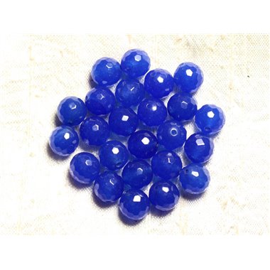 Fil 39cm 37pc env - Perles de Pierre - Jade Boules Facettées 10mm Bleu roi 