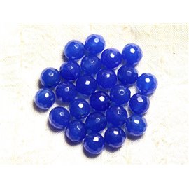 Thread 39cm 37pc approx - Stone Beads - Jade Faceted Balls 10mm Royal blue 