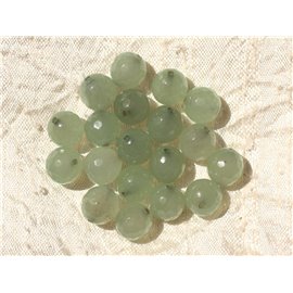 Thread 39cm 37pc approx - Stone Beads - Jade Faceted Balls 10mm Light green 
