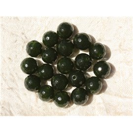 Thread 39cm 37pc approx - Stone Beads - Jade Faceted Balls 10mm Pine Green 