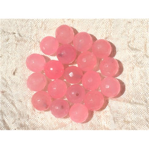 Fil 39cm 37pc env - Perles de Pierre - Jade Boules Facettées 10mm Rose Bonbon 