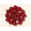 Fil 39cm 37pc env - Perles de Pierre - Jade Boules Facettées 10mm Rose Rouge Framboise 