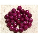 Fil 39cm 39pc env - Perles de Pierre - Jade Boules 10mm Rose Fuchsia Rubis 