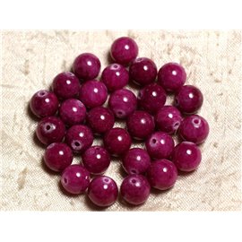 Thread 39cm approx 39pc - Stone Beads - Jade Balls 10mm Pink Fuchsia Ruby 