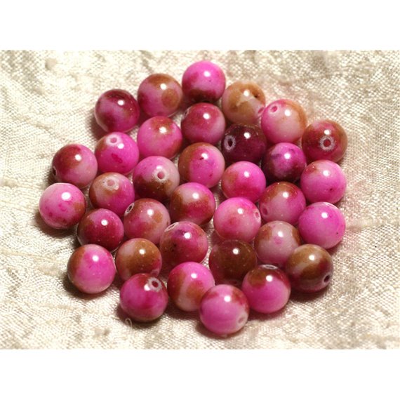 Fil 39cm 39pc env - Perles de Pierre - Jade Boules 10mm Rose Fuchsia Marron 