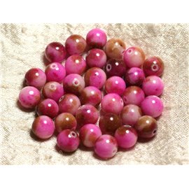 Thread 39cm approx 39pc - Stone Beads - Jade Balls 10mm Pink Fuchsia Brown 